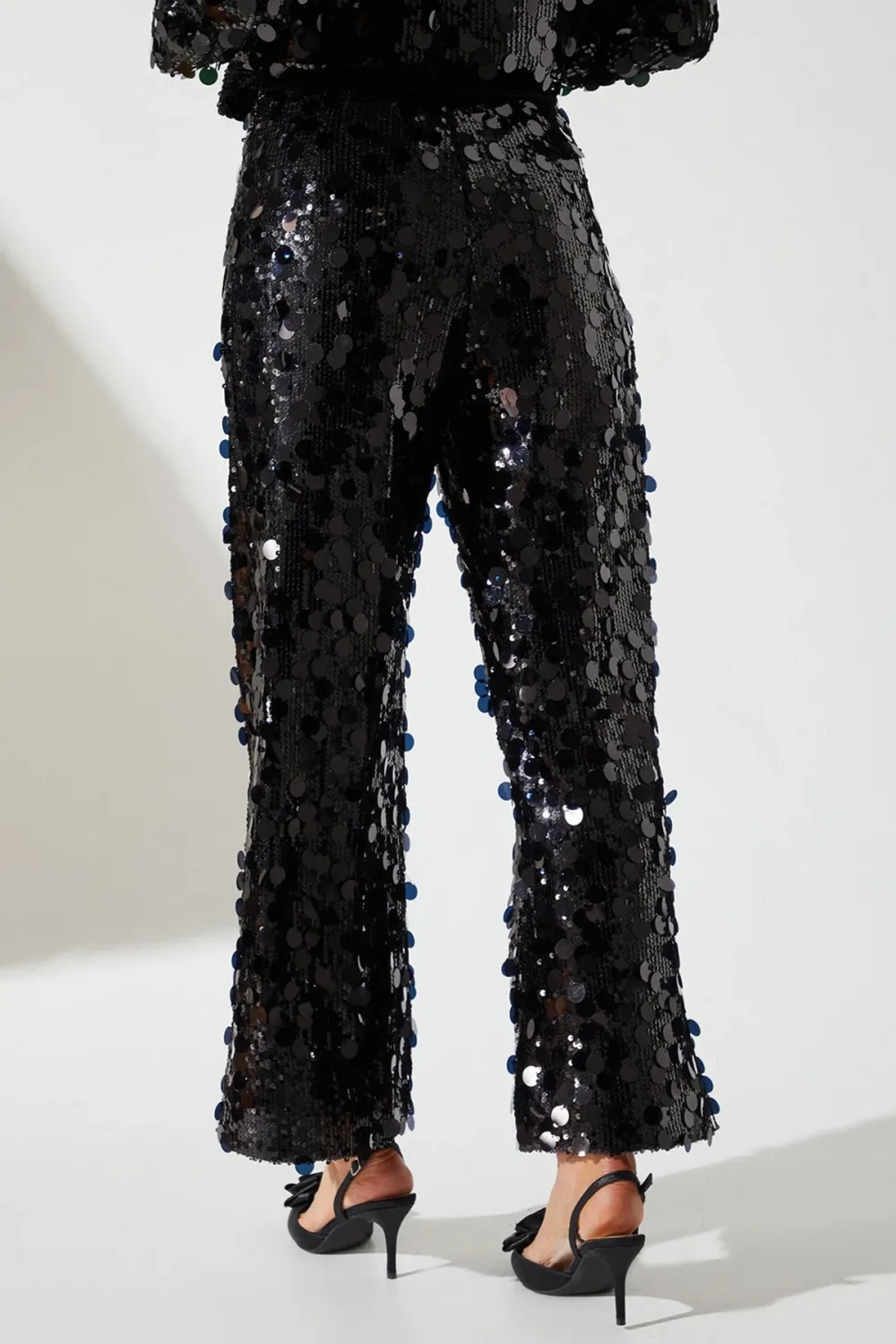 Petite Disc Sequin Satin Trim Trouser