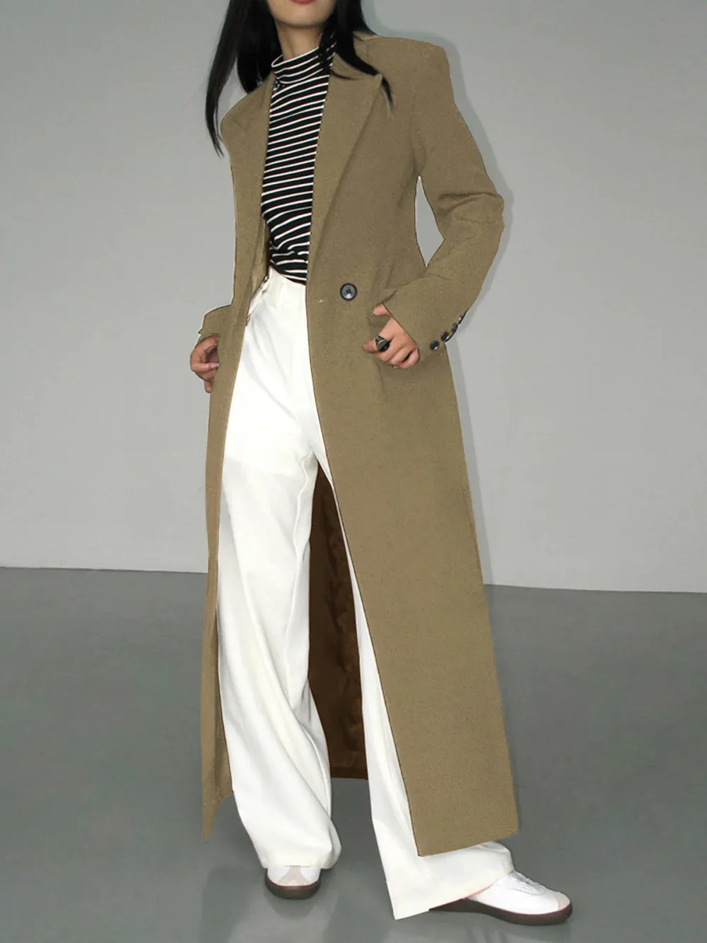 Plain Button Up Lapel Long Blazer