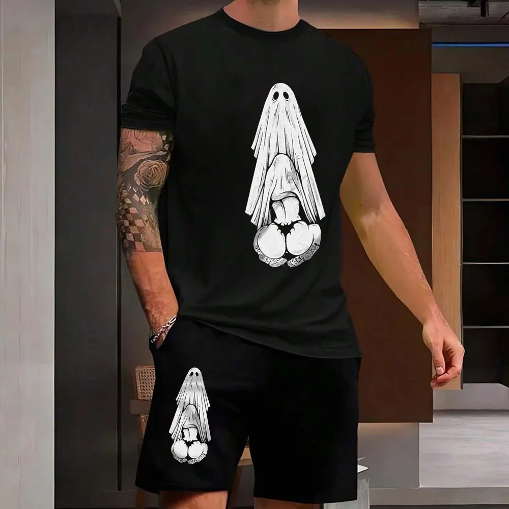 Hide Under My Crotch Printed Casual T-Shirt Shorts Men's Suit