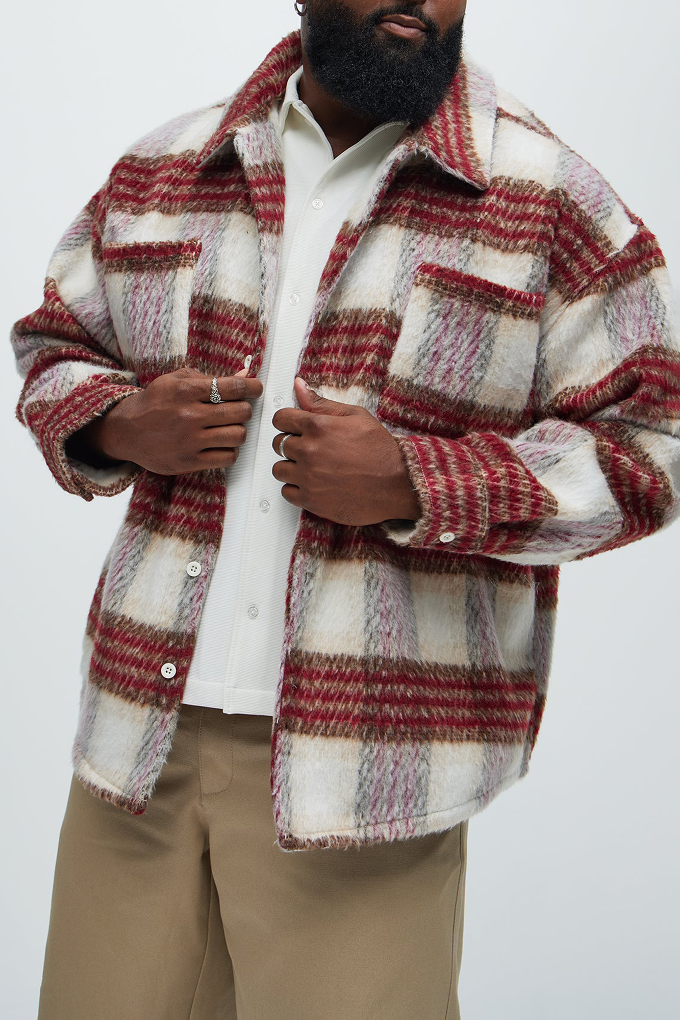 Move Up Plaid Shacket - Red/White