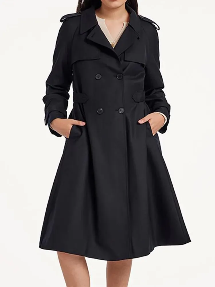 Worsted Woolen Gathered Waist Women Trench Coat