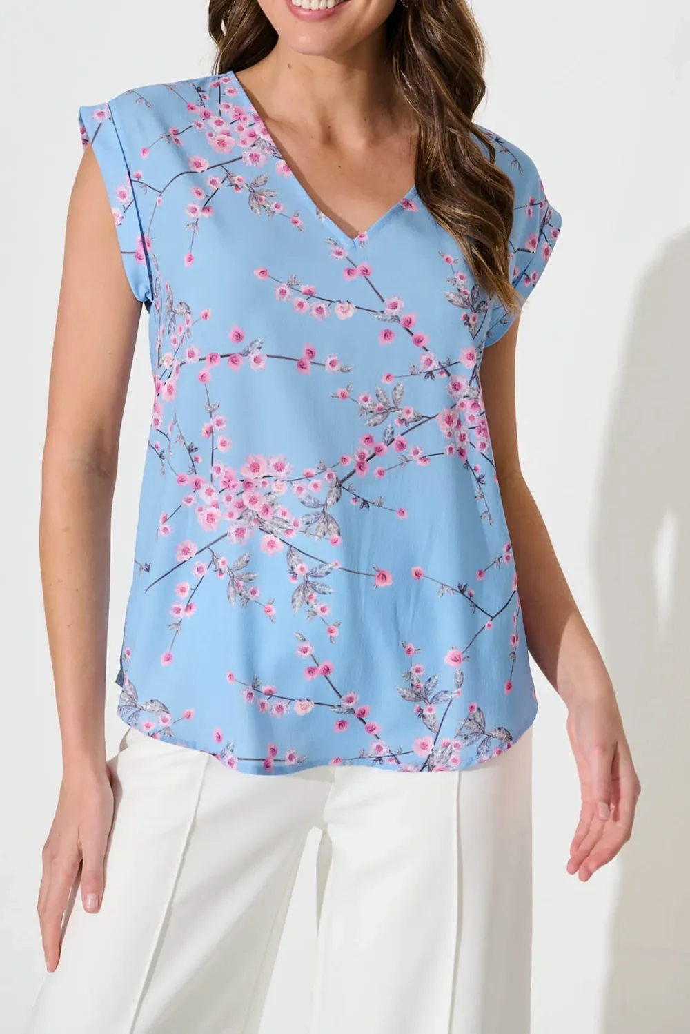 Light Blue Floral Print Sleeveless Top