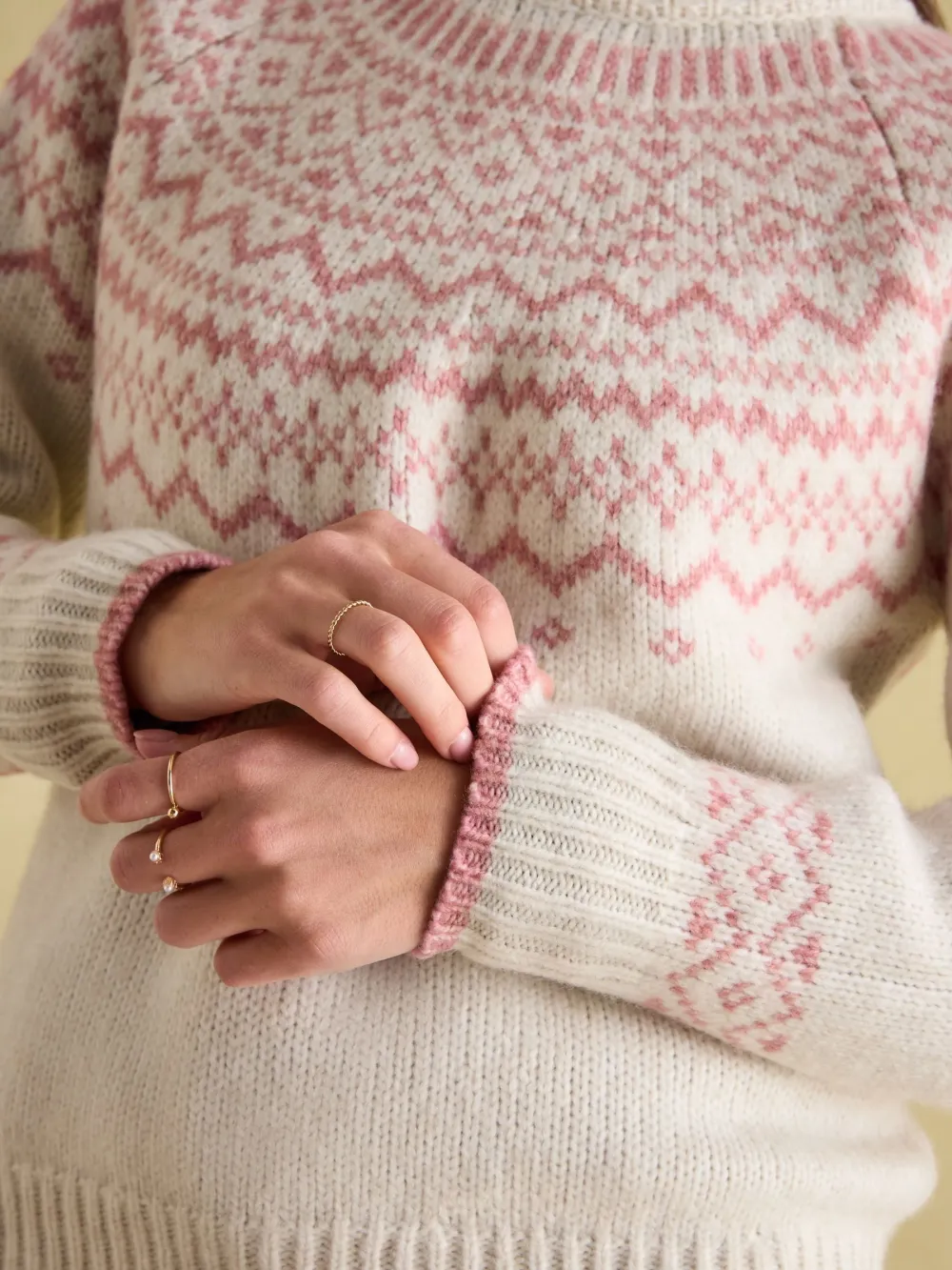 Charlotte Pink Crew Neck Fairisle Pattern Jumper