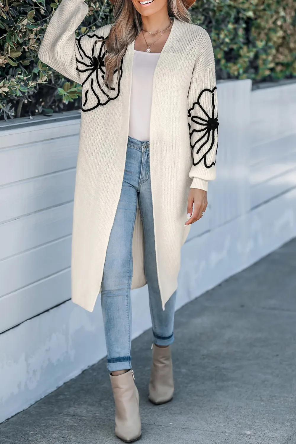 Ivory Floral Long Sleeve Duster