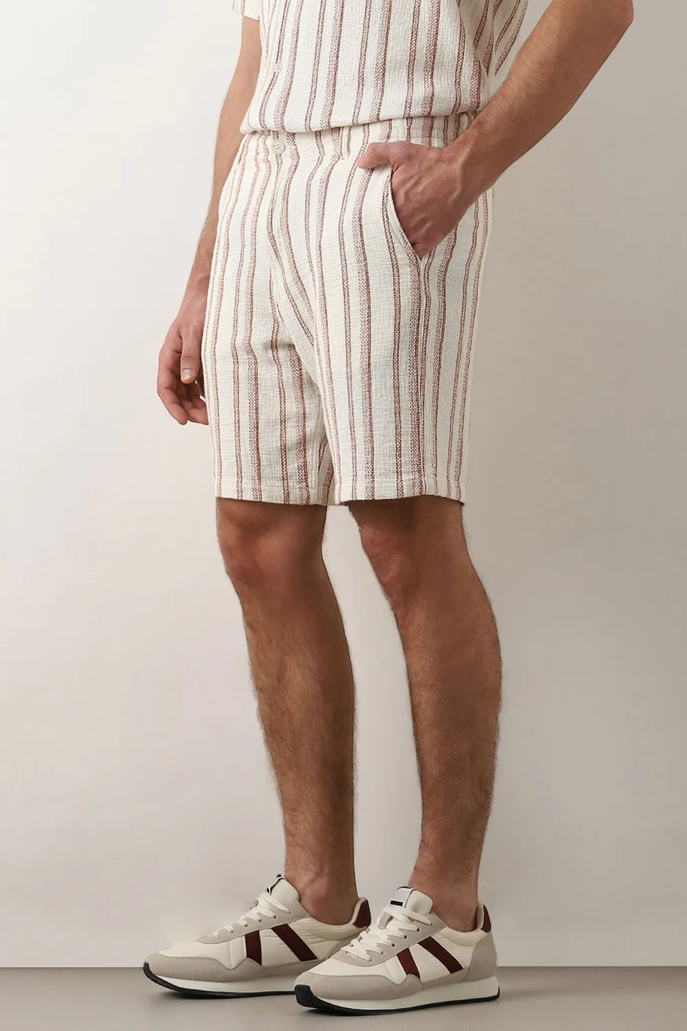 White Striped Co-ord Set Shorts