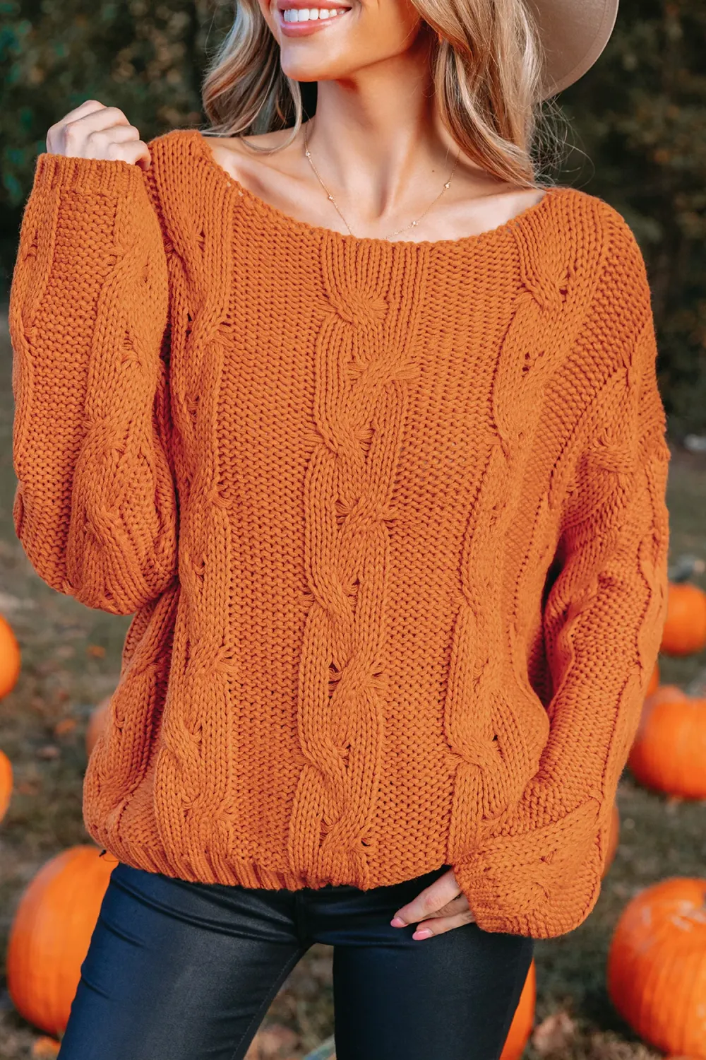 Cable Knit One-Shoulder Sweater