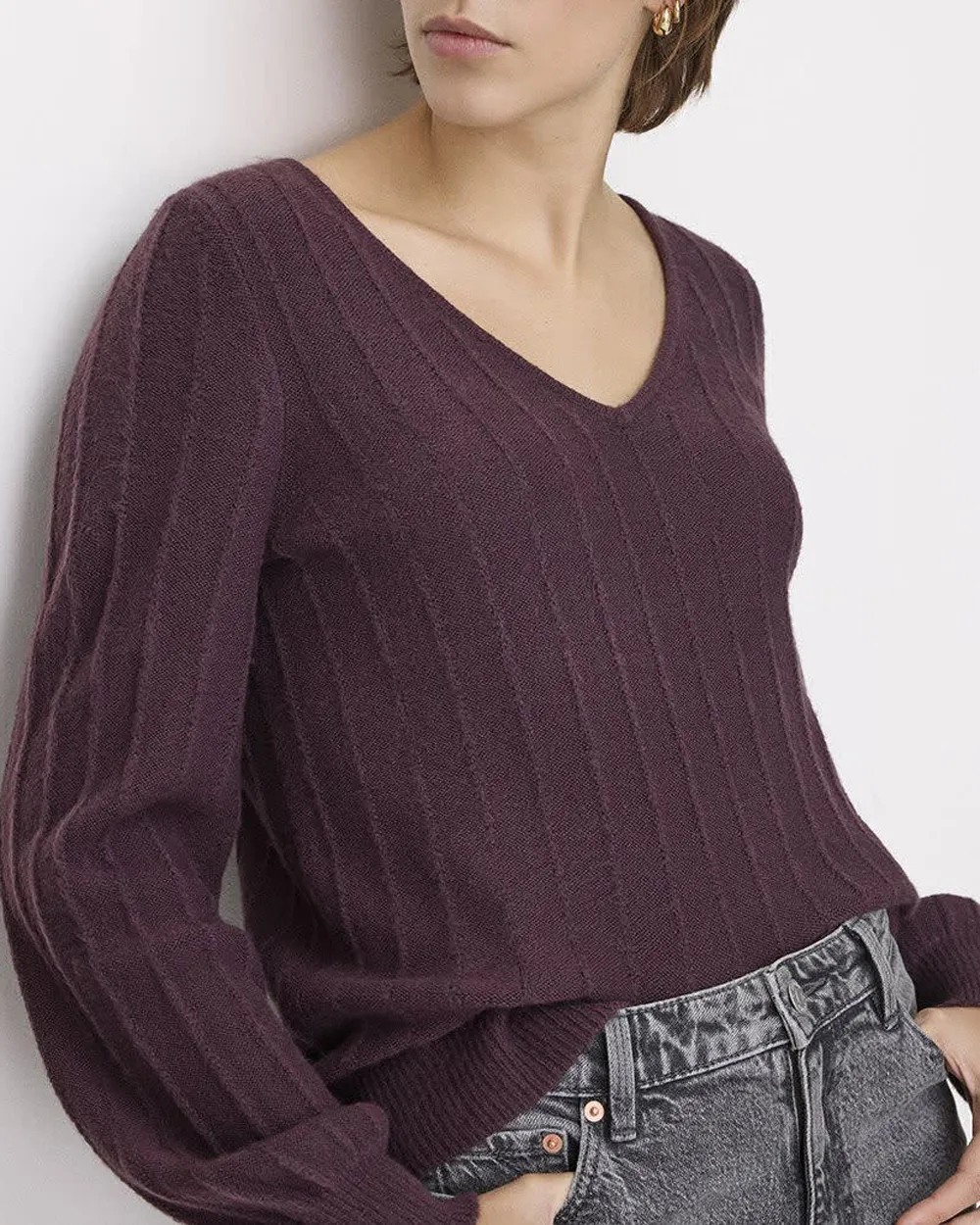 Long-Balloon-Sleeve V-Neck PlushSoft Sweater