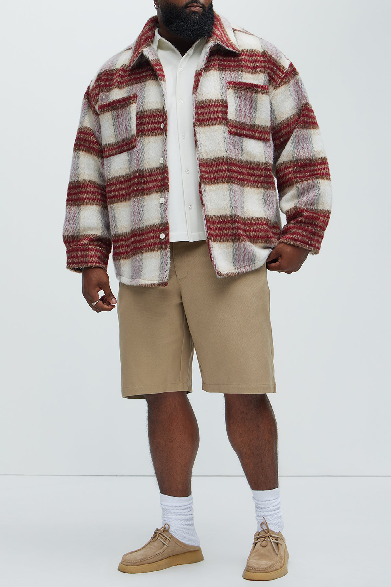 Move Up Plaid Shacket - Red/White