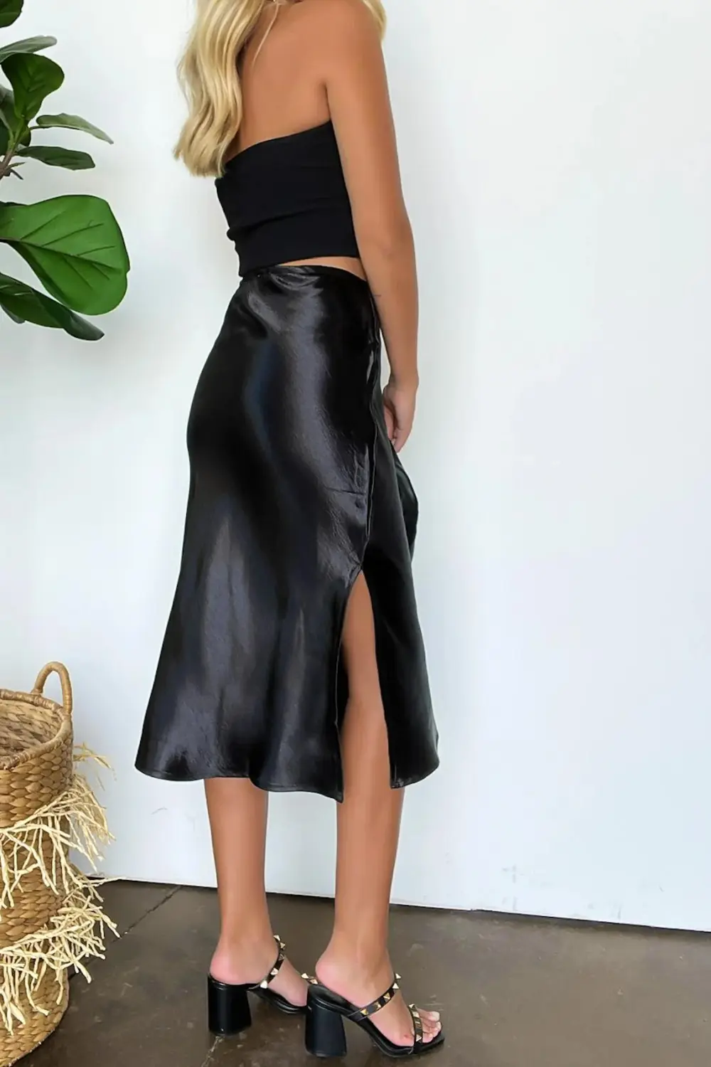 Intellectual satin midi skirt