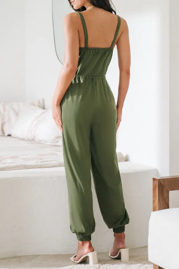 Forest Green Drawstring Jumpsuit