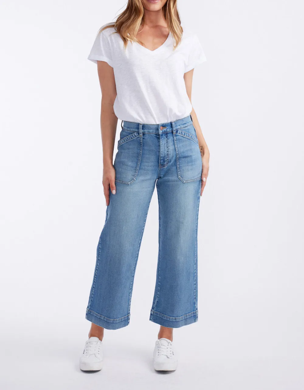 Catalina Cropped Wide Leg Jeans - Mid Wash