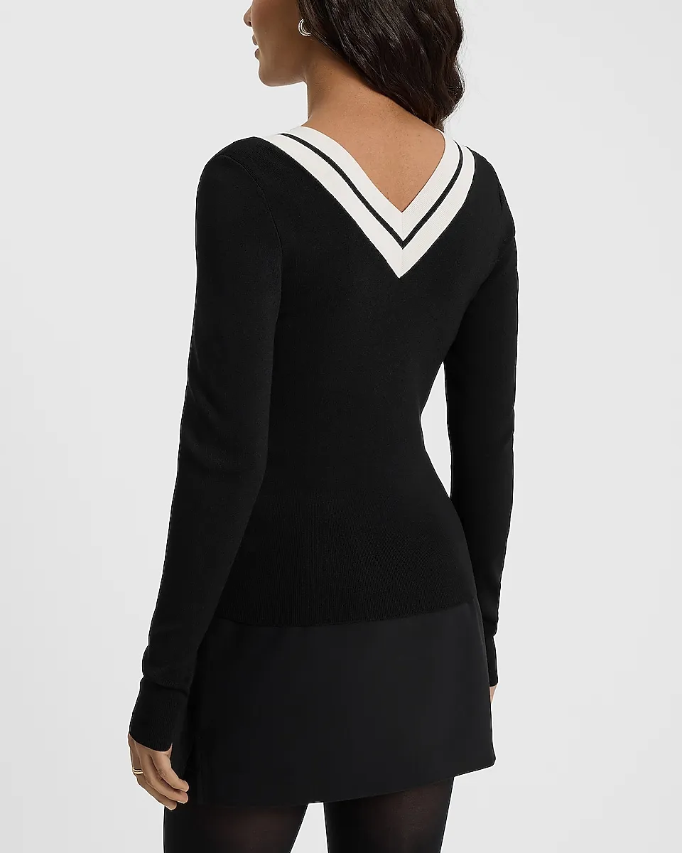 Fitted Tipped V-Neck Sweater