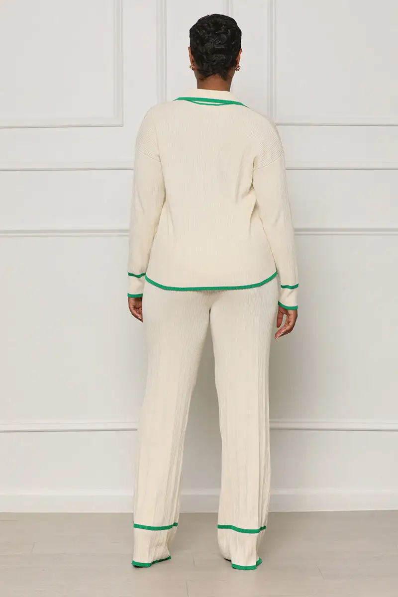 Fan Favorite Collared Pants Set (Cream Multi)