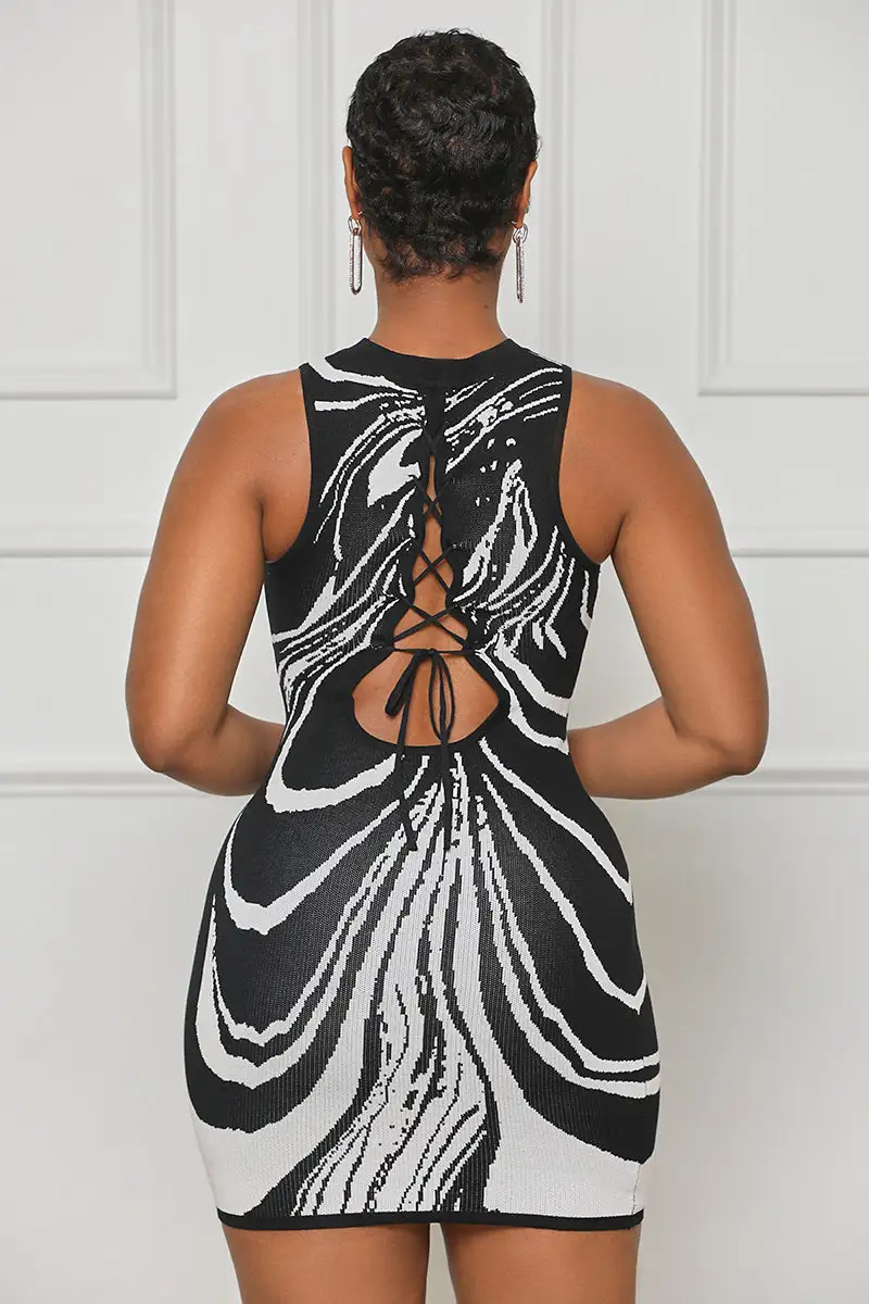 The Illusion Knit Mini Dress (Black Multi)- FINAL SALE