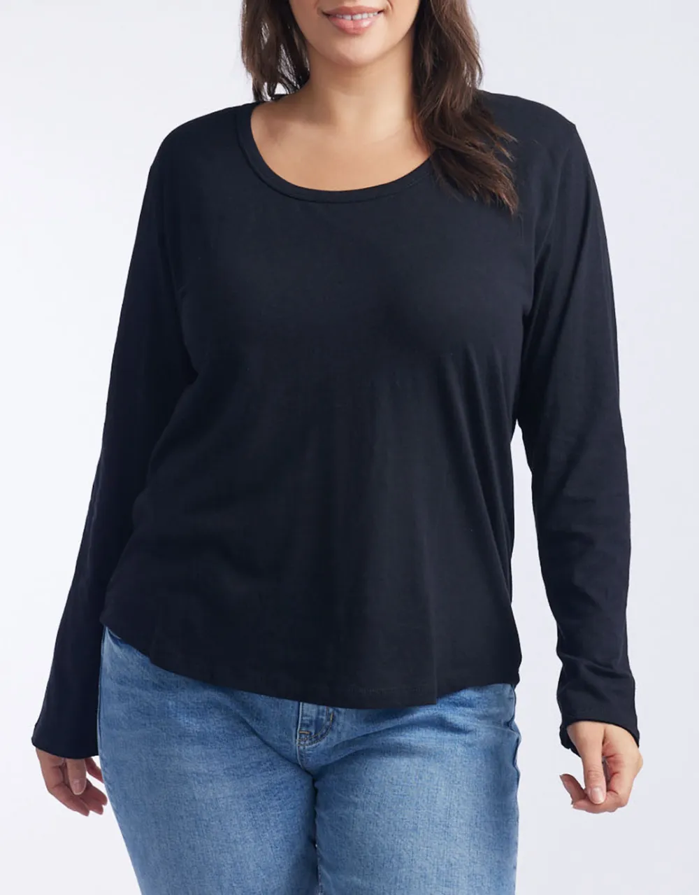 Original Round Neck Long Sleeve T-Shirt - Black