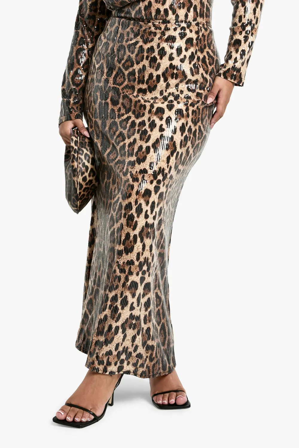 LEOPARD SEQUIN COLUMN MAXI SKIRT