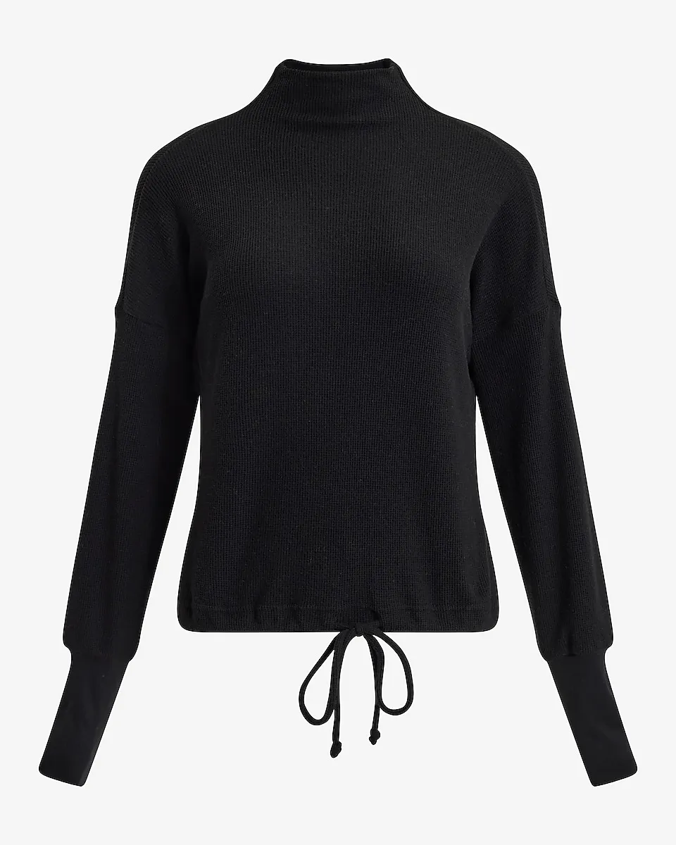 Waffle Mock Neck Long Sleeve Cinched Bottom Top