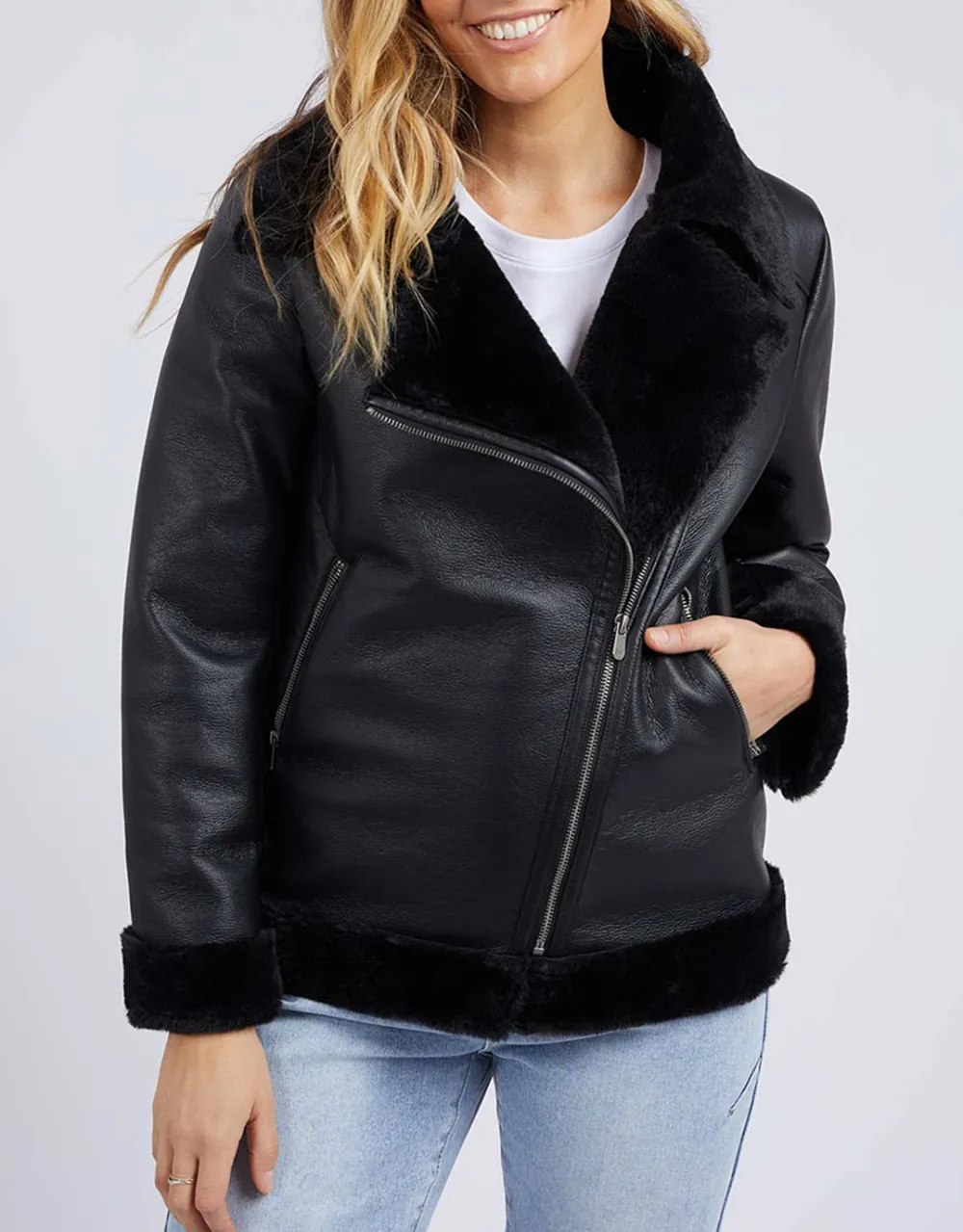 Moto Shearling Jacket - Black