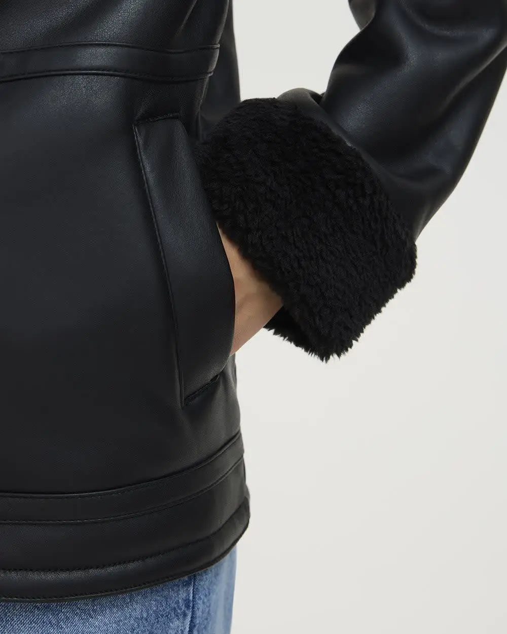 Faux Leather Jacket with Shearling Lining