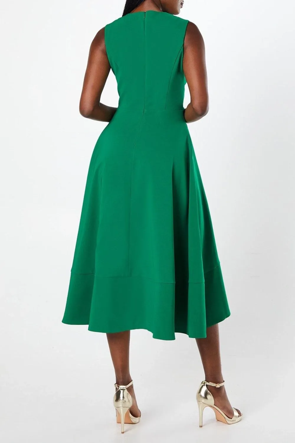 Twist Front Wrap Skirt Crepe Midi Dress