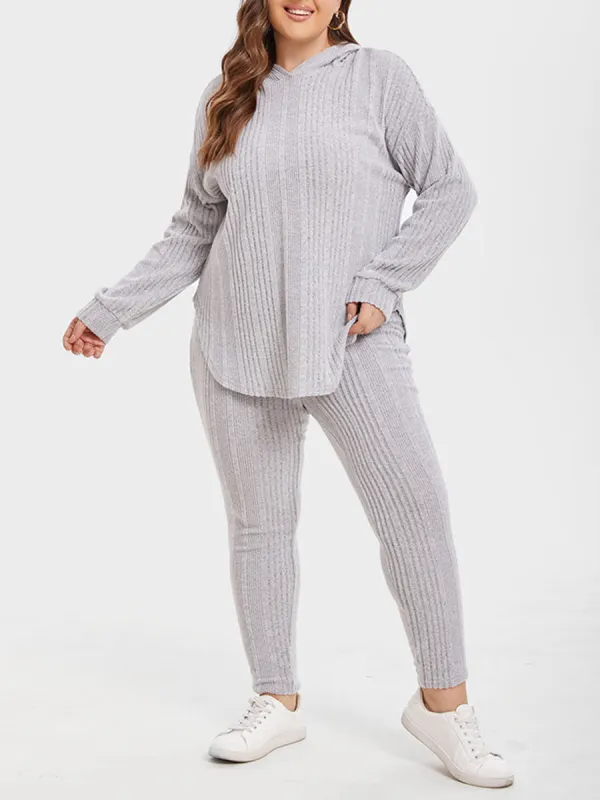 Ribbed Knit Drop Shoulder Hoodie & Pants Set