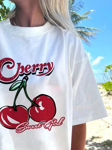 Women's Cherry Printed Short Sleeve T-shirts