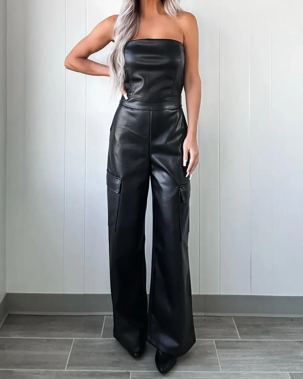 Midnight Edge Faux Leather Jumpsuit - Black