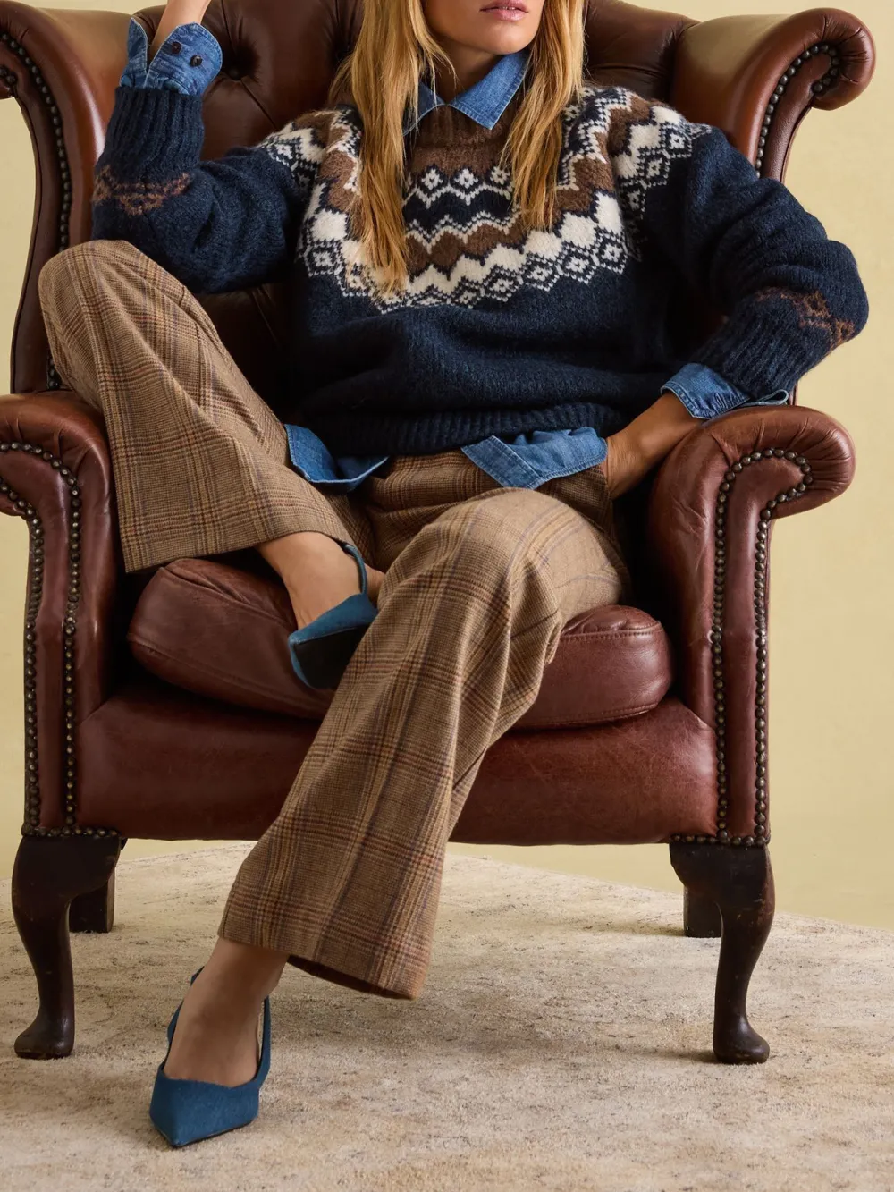 Lowry Navy/Camel Fairisle Pattern Jumper