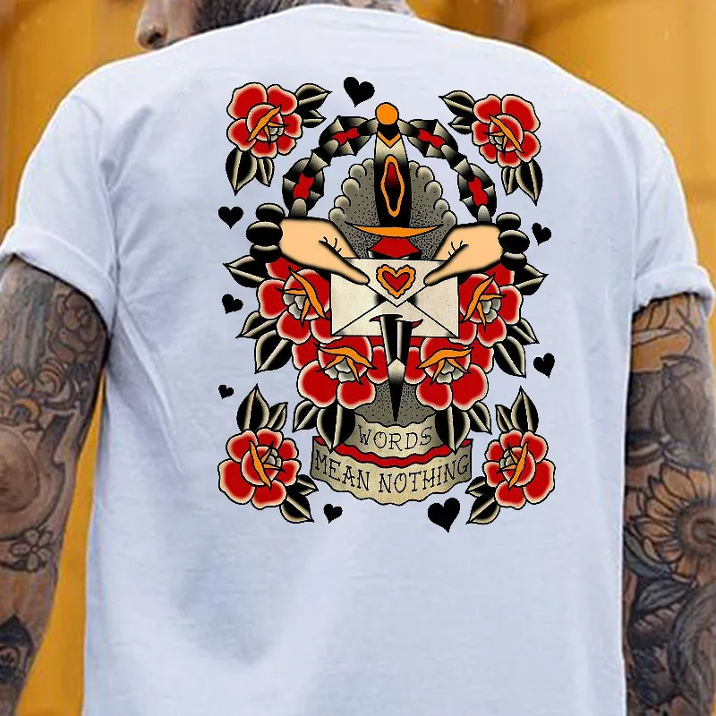 Words Mean Nothing Floral Print Casual White T-shirt