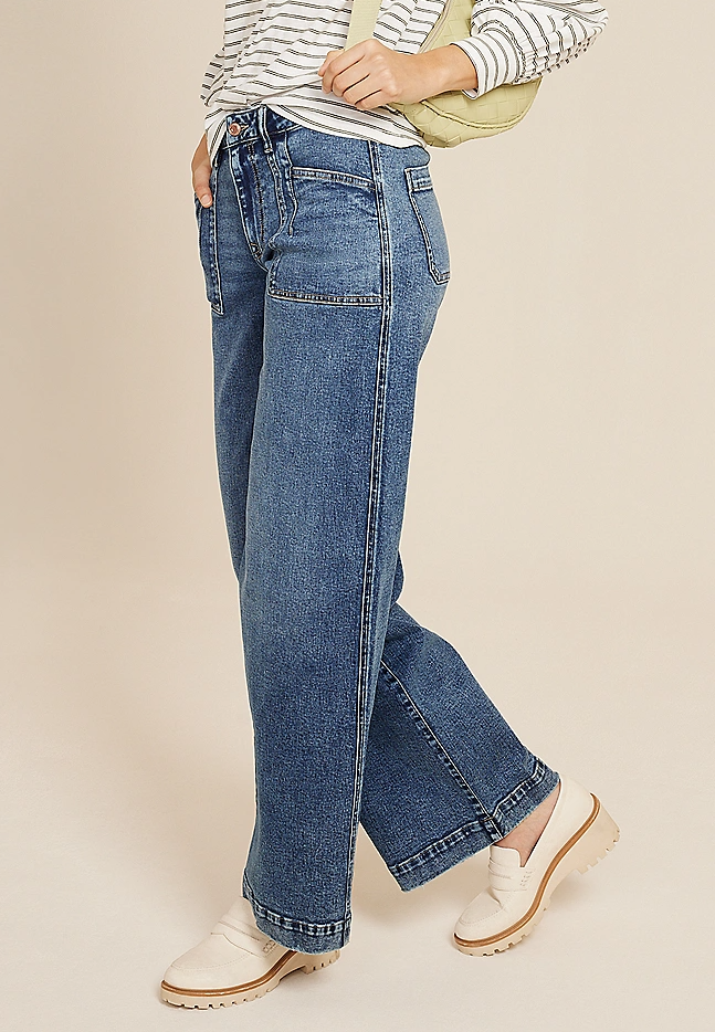 Patch Pocket High Rise Wide Leg Jean