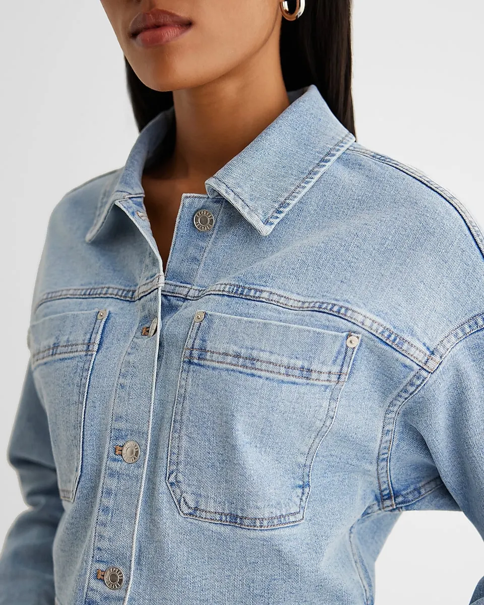 Light Wash Cropped Denim Shacket