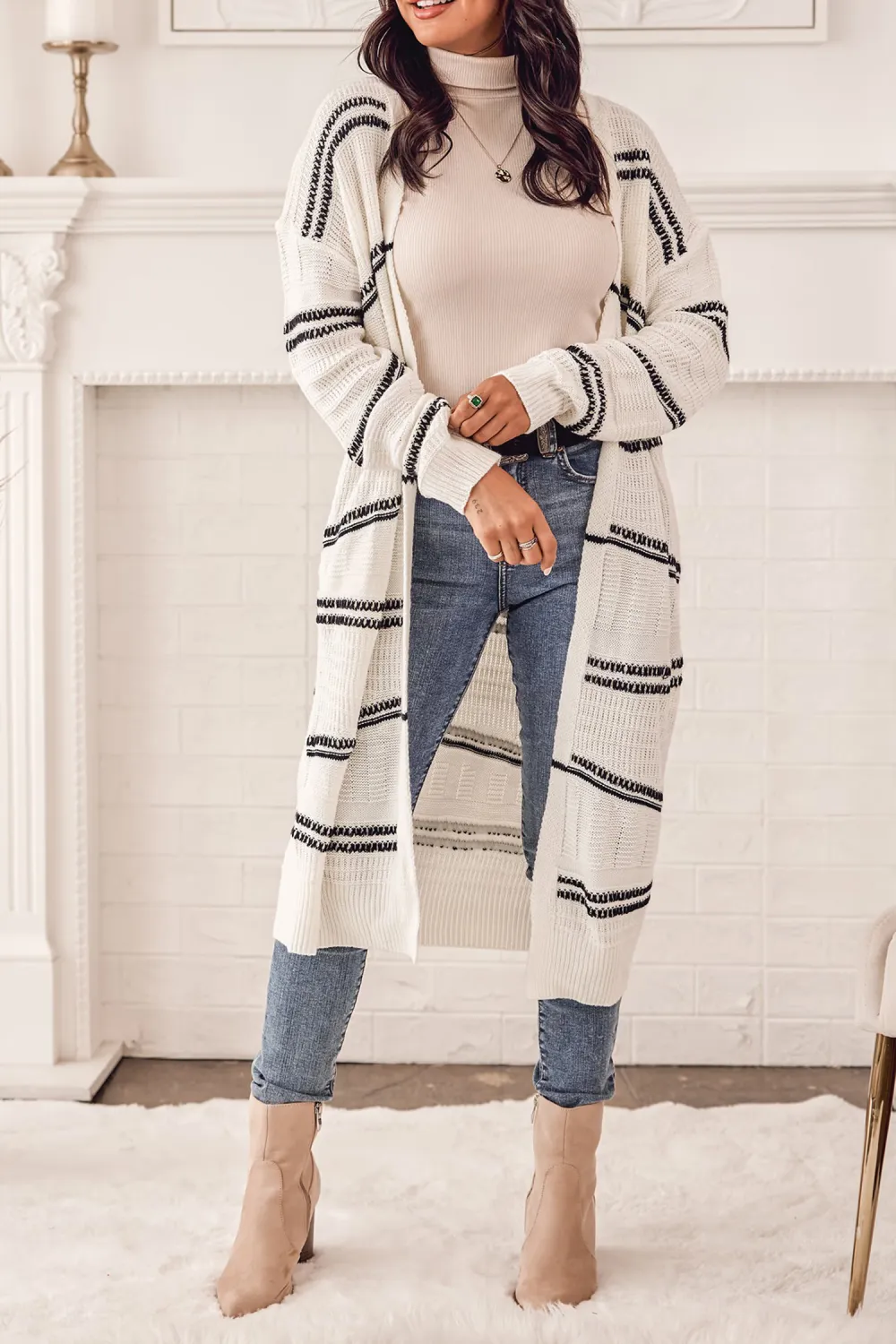 Striped Open-Front Longline Cardigan