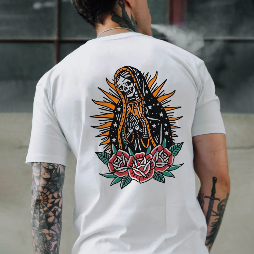 Vintage Skull Floral Men's Fashion T-shirt