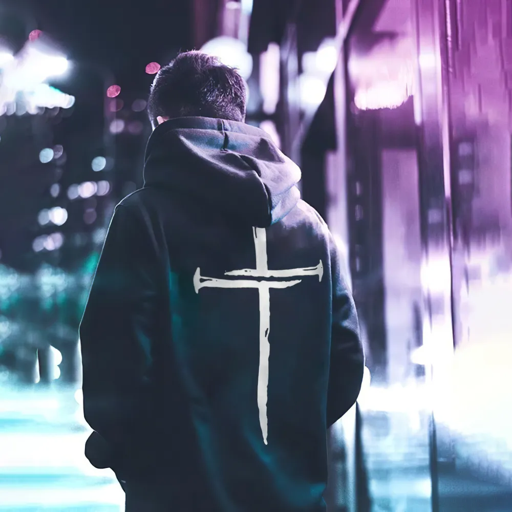 Faith cross printing casual hoodie