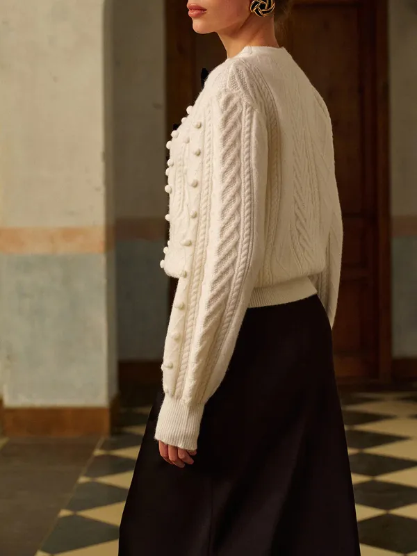 Bow-Decor Round Neck Lantern Sleeve Sweater
