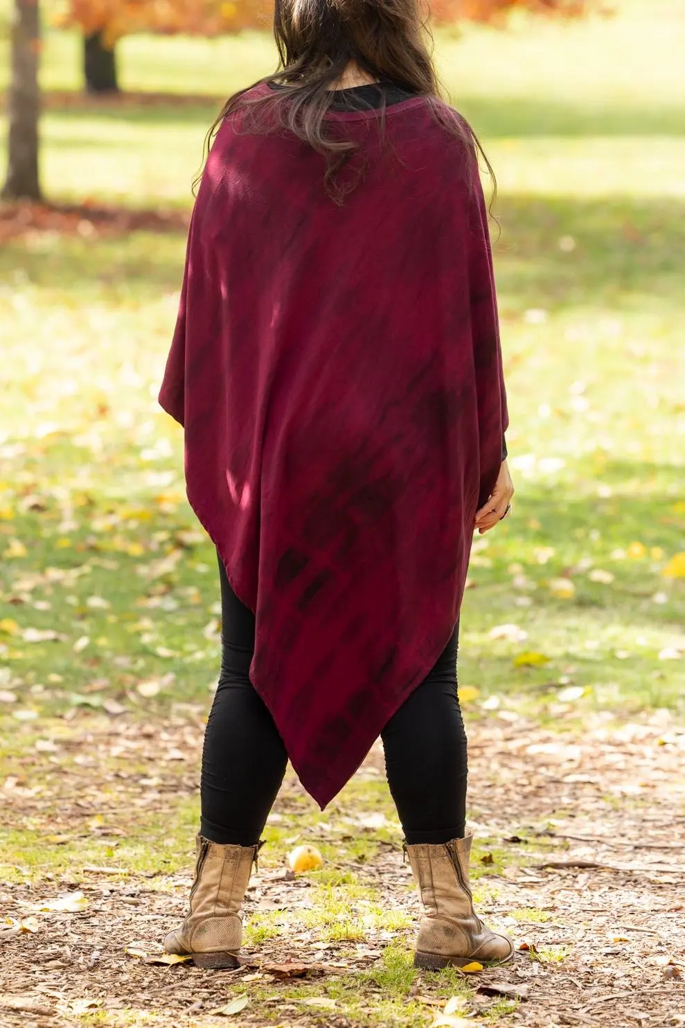 Bamboo Poncho - Wine Red