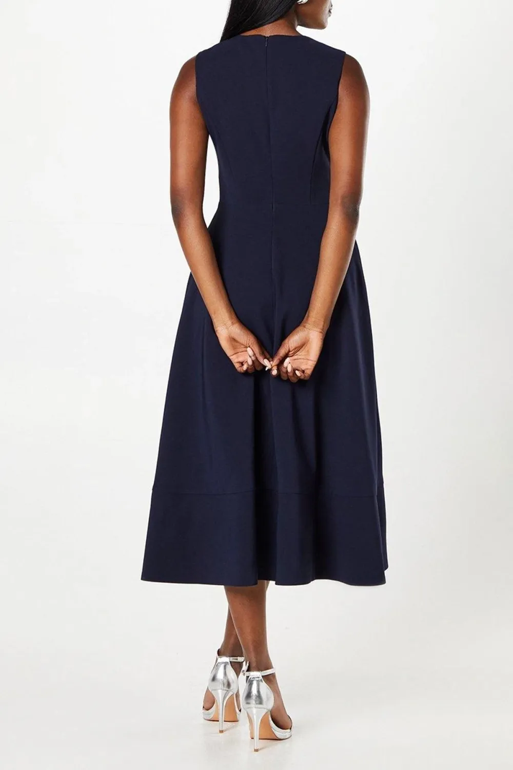 Twist Front Wrap Skirt Crepe Midi Dress