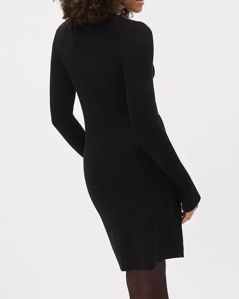 Long-Sleeve Mini Sweater Dress With Pearl Buttons