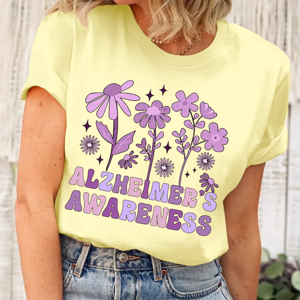 Women'S T-Shirt Alzheimer'S Awareness V-Neck Short-Sleeved T-Shirt