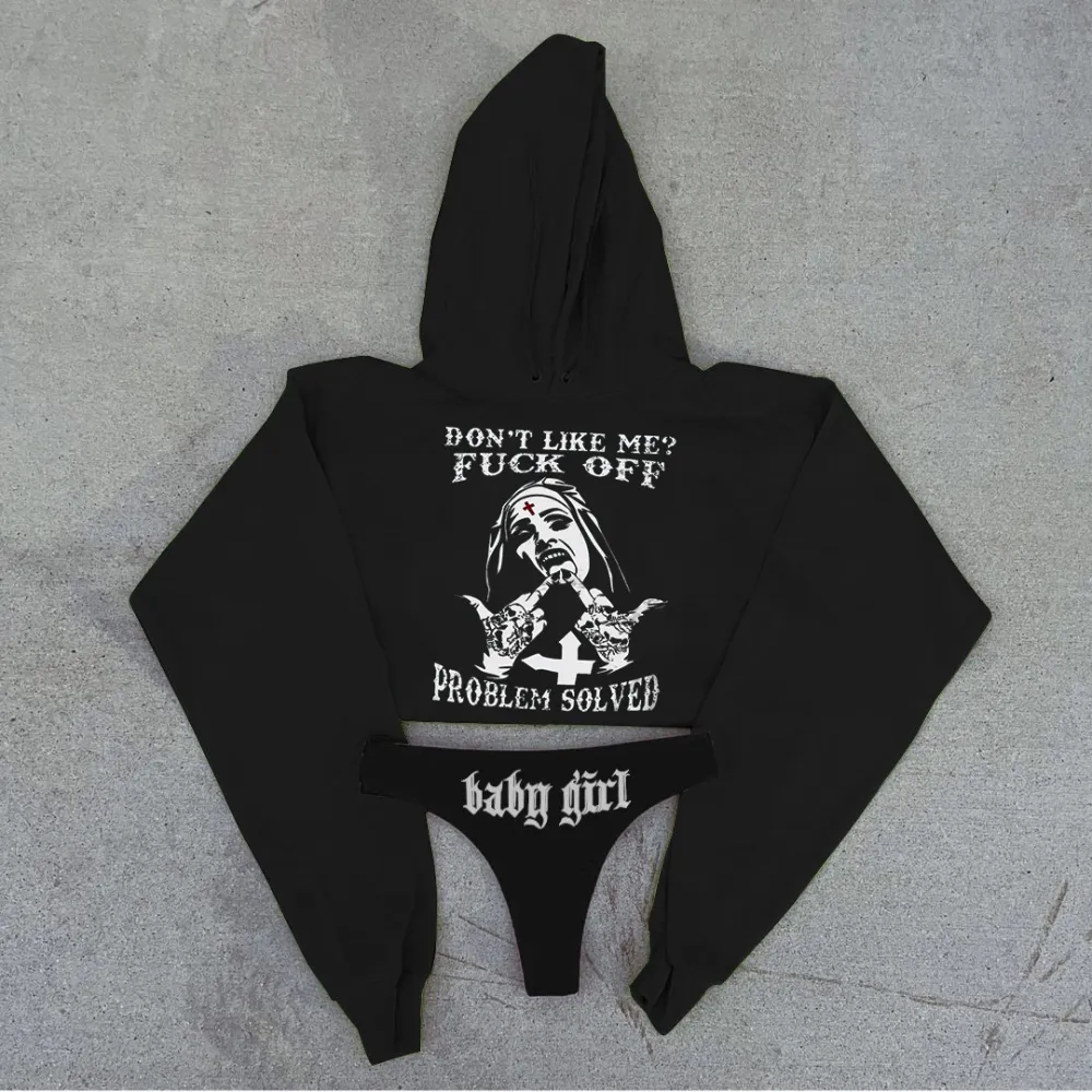 Don't Like Me? Printed Women's Cropped Hoodie & Thong Sets