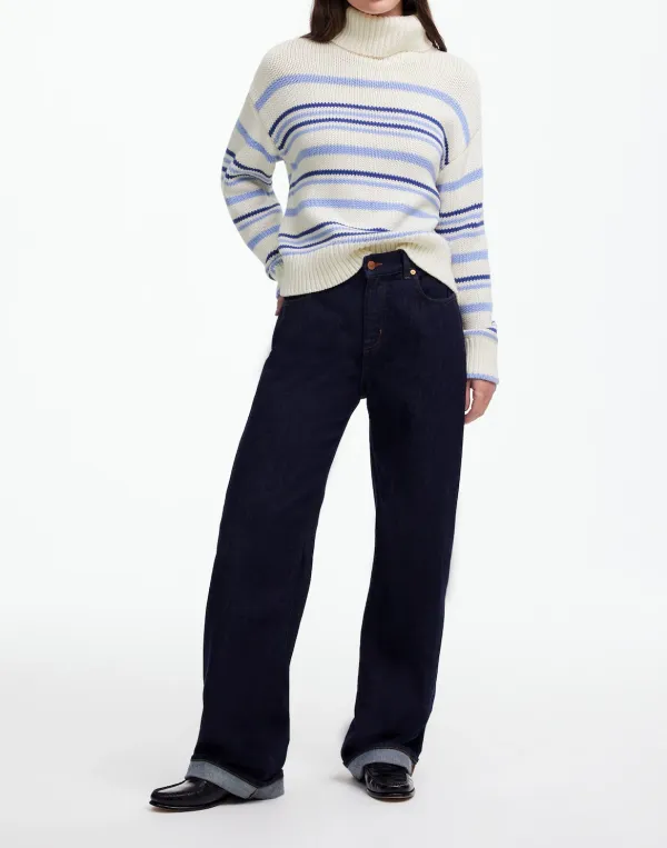 Ribbed Cotton Turtleneck Sweater in Stripe