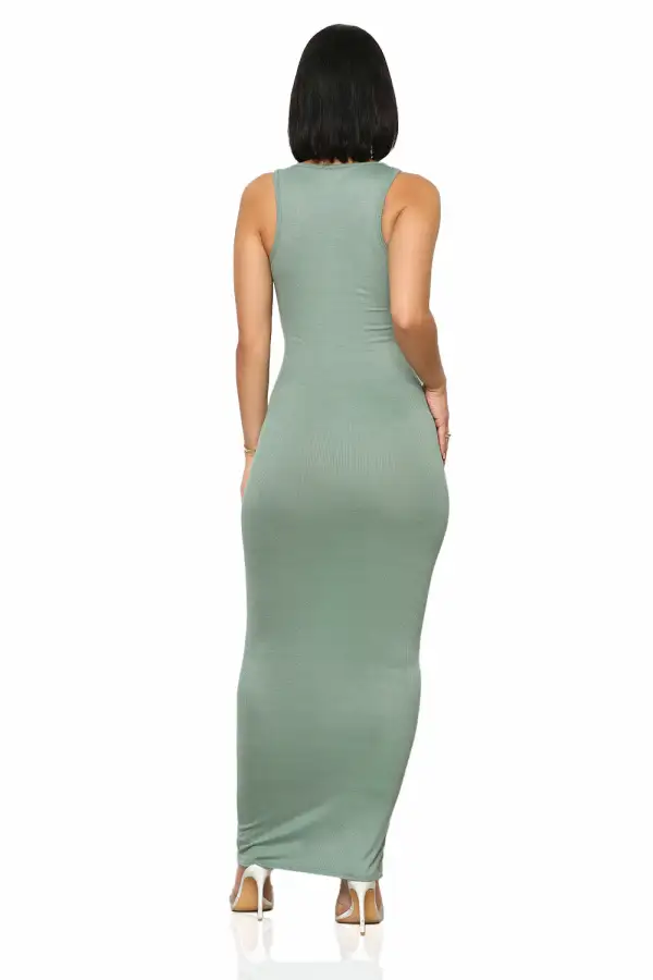 Draw The Line Ribbed Dress (Sage)