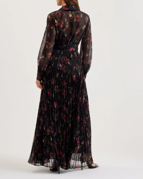 Ceiba Printed Maxi Shirt Dress Black