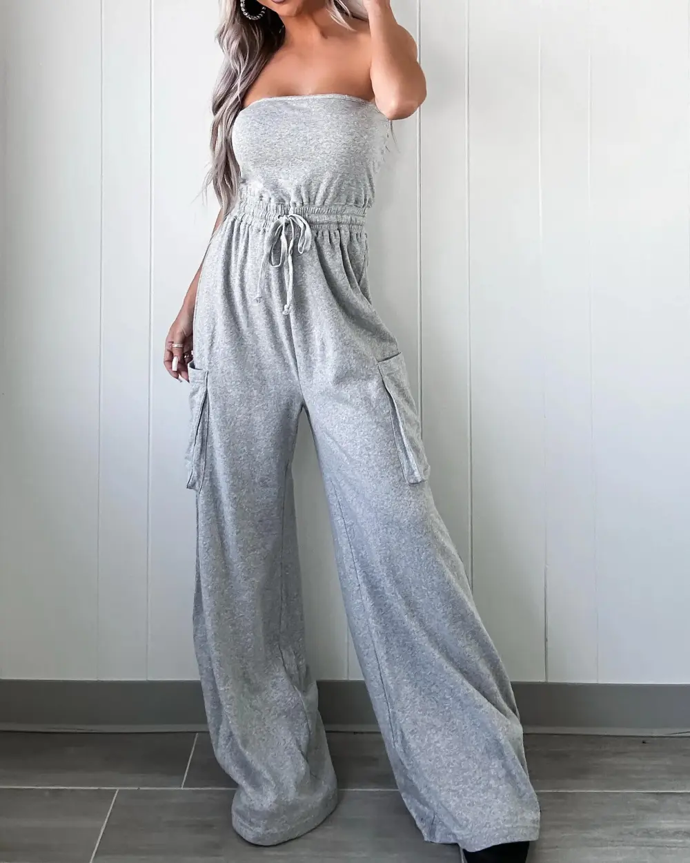 Femme Flair Cargo Jumpsuit - Heather Grey