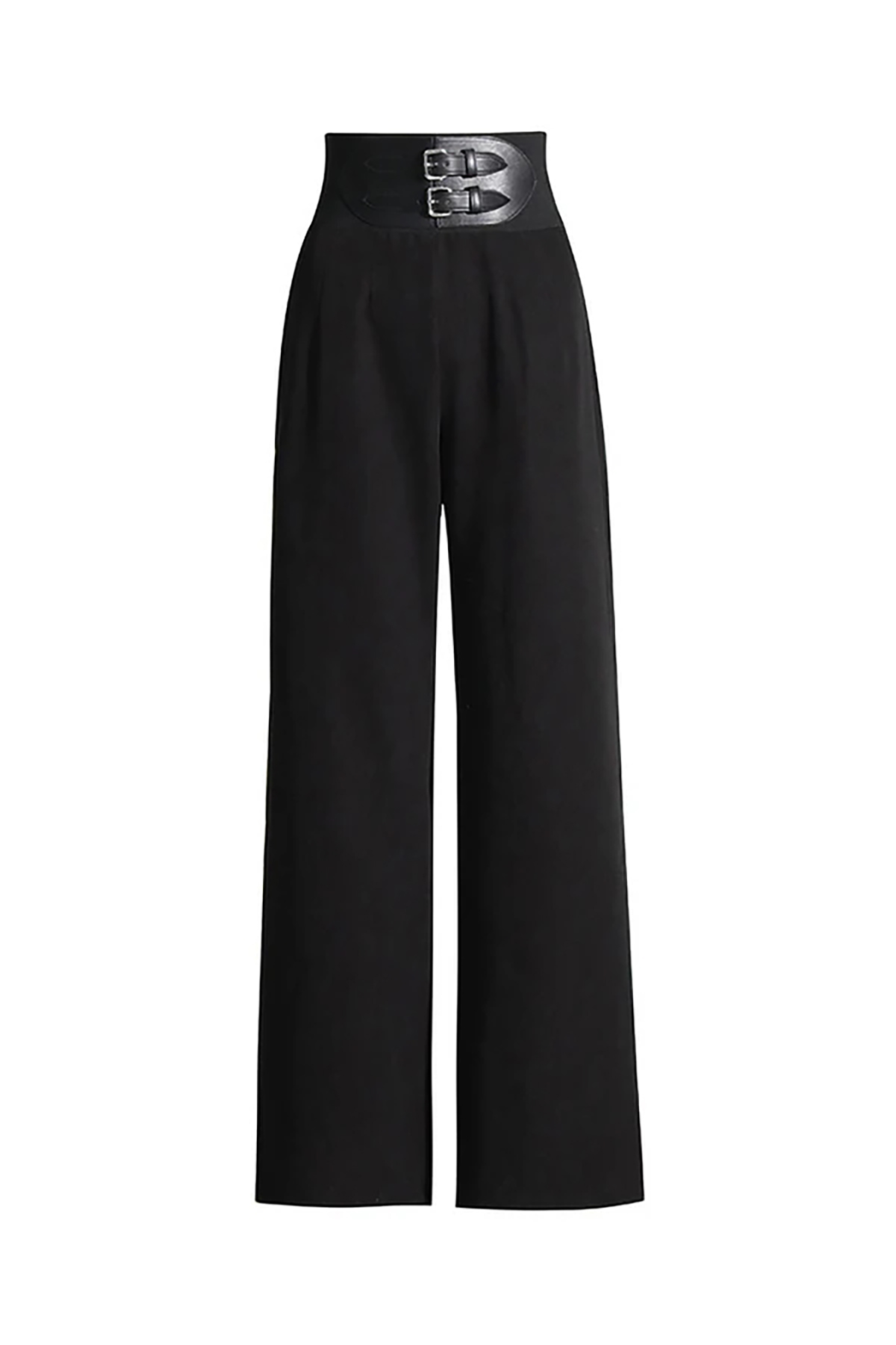 Sleek Belt Effect Pleated Trim High Waist Wide Leg Full Length Pants