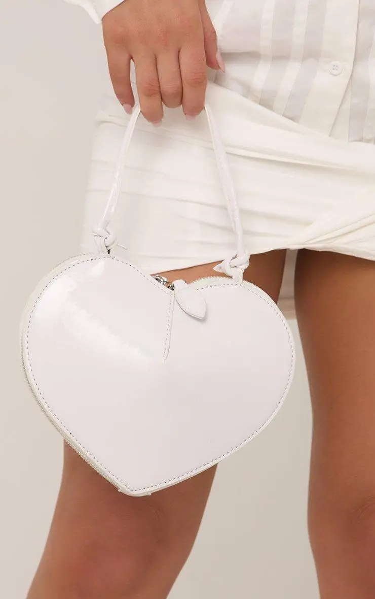 Ember Heart Shaped Grab Bag In White Patent