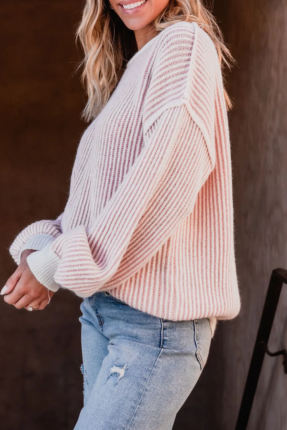 Pink Striped Seam Detail Sweater