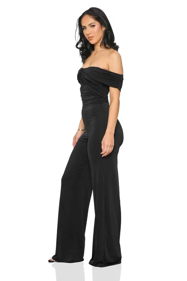 Twisted Off Shoulder Jumpsuit (Black)-FINAL SALE