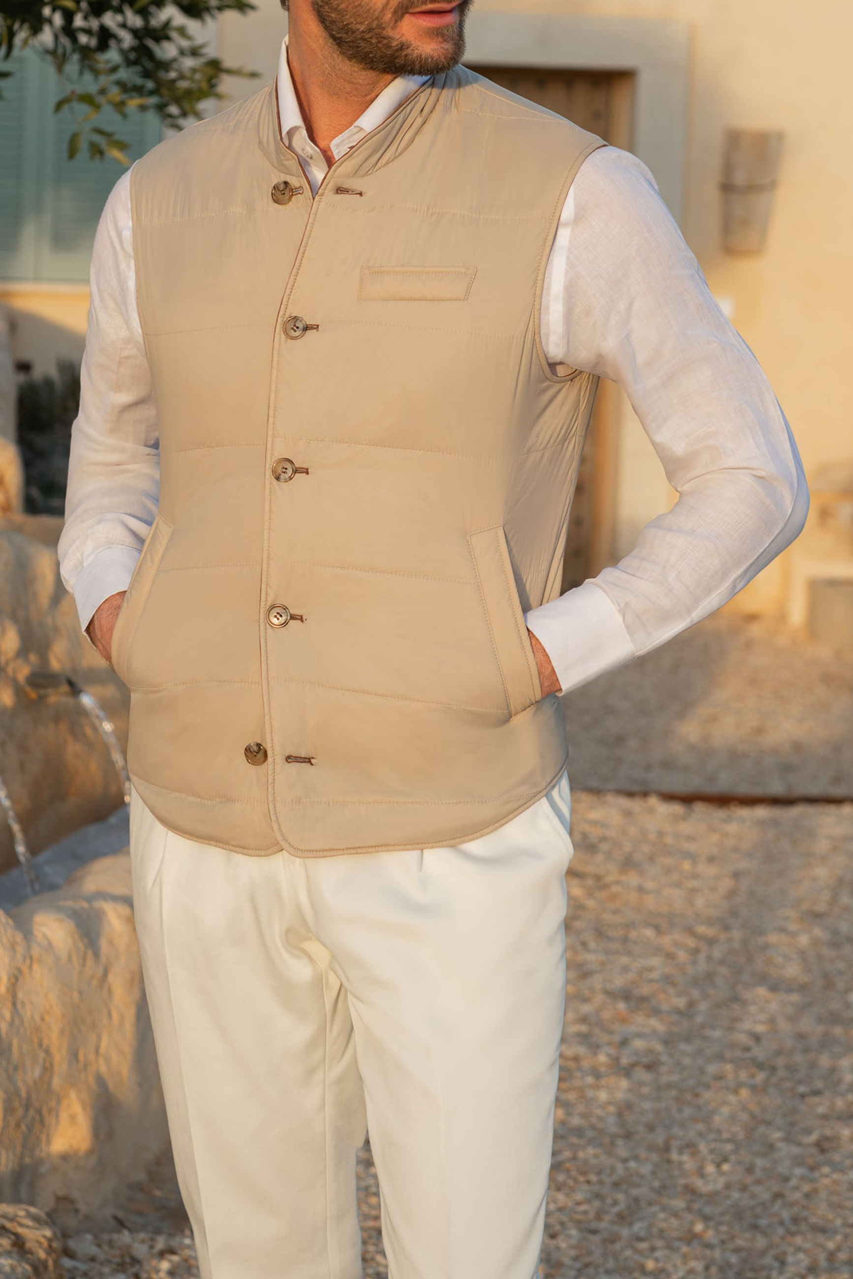 RUSTY AND BEIGE REVERSIBLE VEST IN LORO PIANA FABRIC