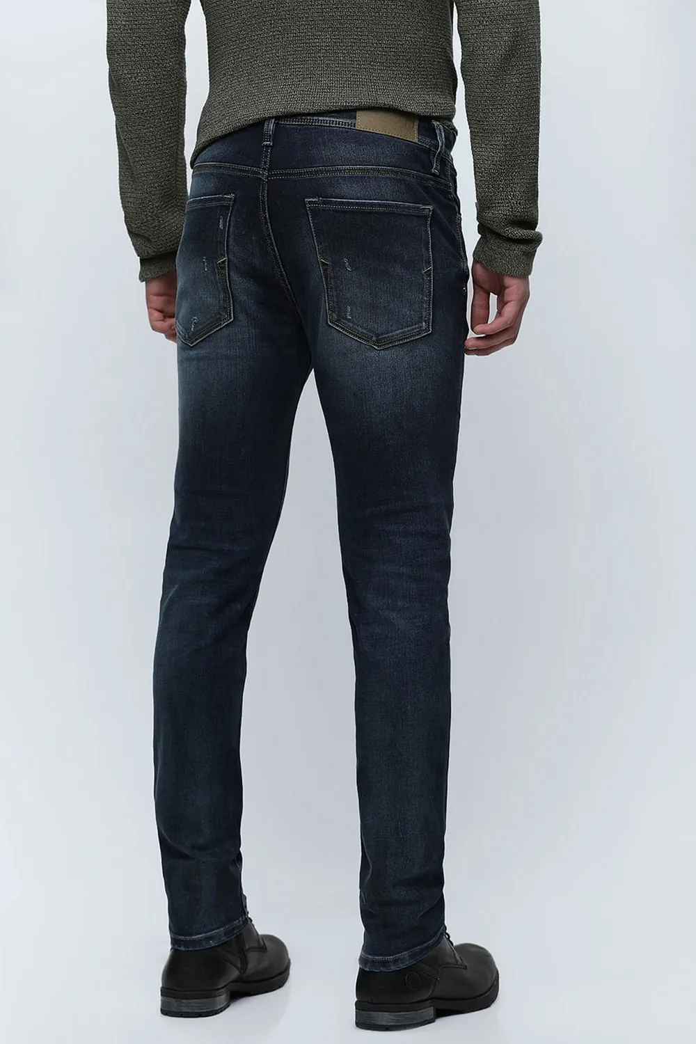 Blue Mid Rise Distressed Slim Fit Jeans